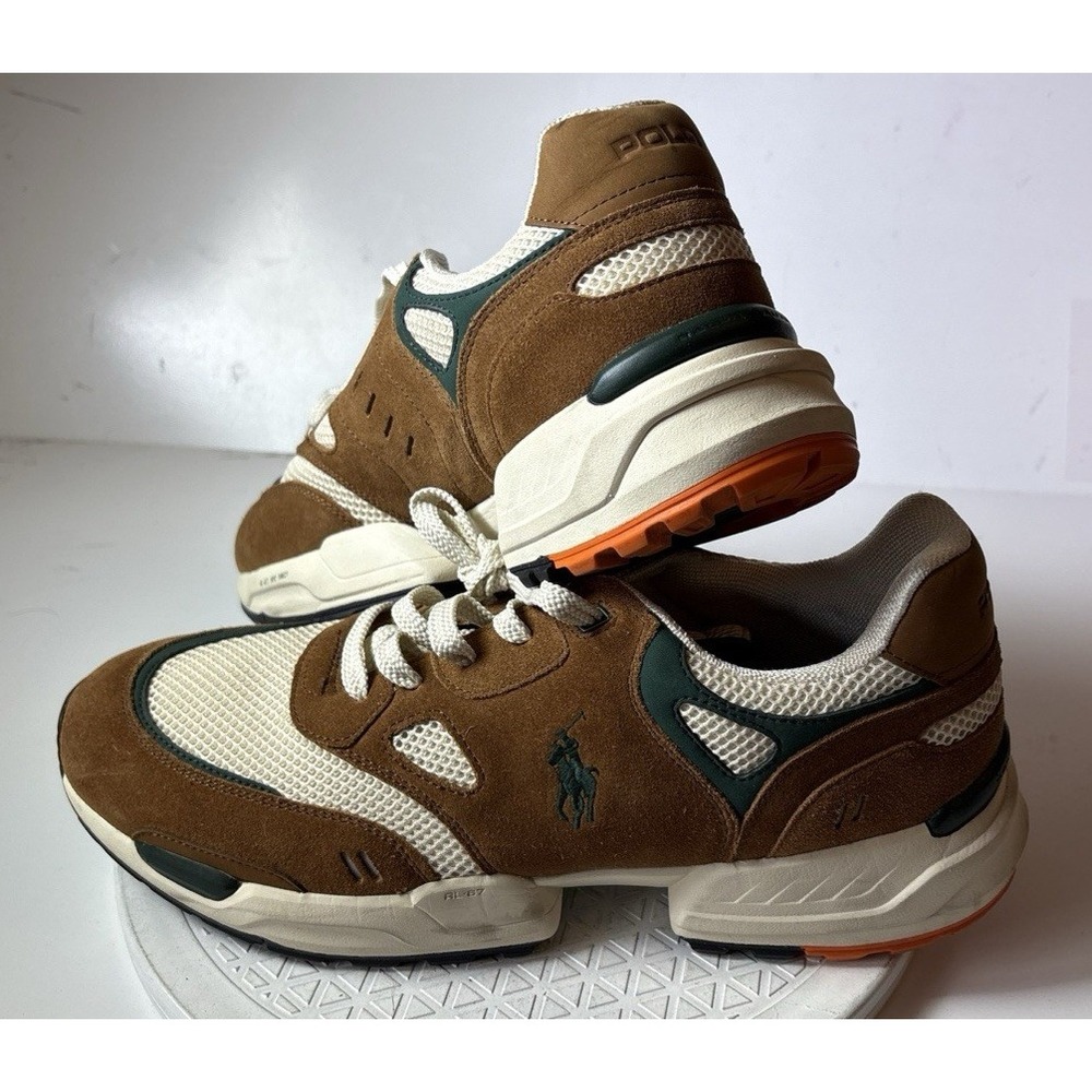 Polo Ralph Lauren Jogger Suede Sneakers Tan Hunter Green Size 13M (MB3)